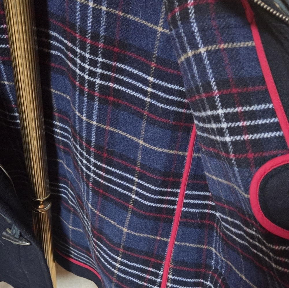 American Eagle Wool Blend Navy Blue Hooded Duffel Coat Horn Toggle Size Large - Picture 3 of 6